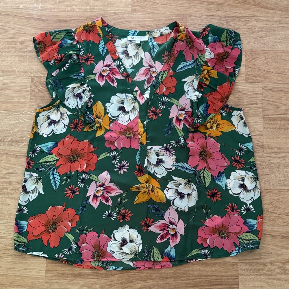 DR2 Floral Blouse - Green, Red, Pink, Yellow-XL